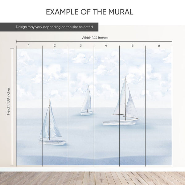 Pastel Blue Sailboats Wall Mural AM154 - CostaCover-Peel and stick Removable Wallpaper-accent wallpaper-adhesive wallpaper-baby bedroom