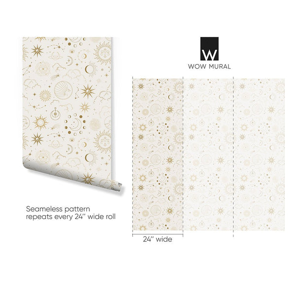 Cream Sky & Сonstellation Wallpaper W067 - CostaCover - Peel and stick Removable Wallpaper - abstract wall art - abstract wallpaper - accent wallpaper