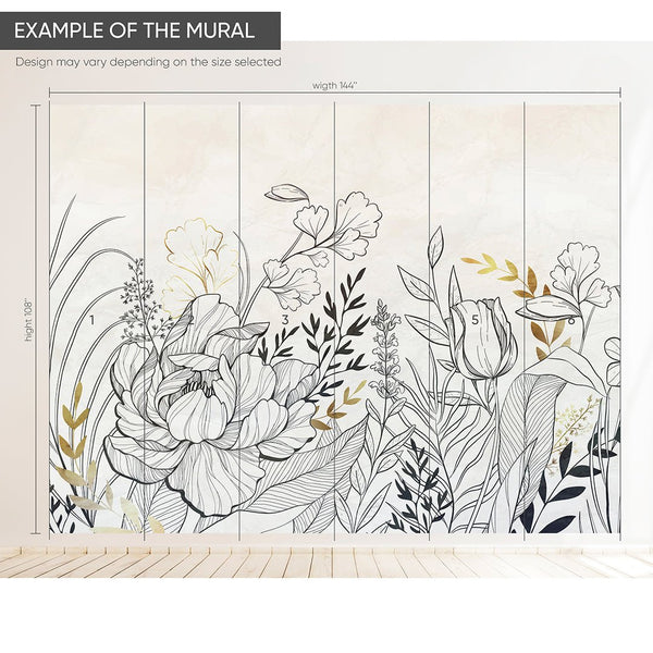 Black & Gold Flower Wall Mural CCM157 - CostaCover - Peel and stick Removable Wallpaper - Abstract - abstract floral - abstract lines