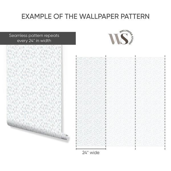 Blue Miniature Flowers Wallpaper S080 - CostaCover - Peel and stick Removable Wallpaper - accent wallpaper - adhesive wallpaper - aqua blue