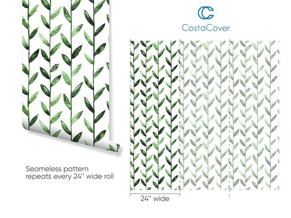 Green Leaves Wallpaper CC003 - CostaCover - Peel and stick Removable Wallpaper - Backsplash panels - bathroom wallpaper - bedroom interior