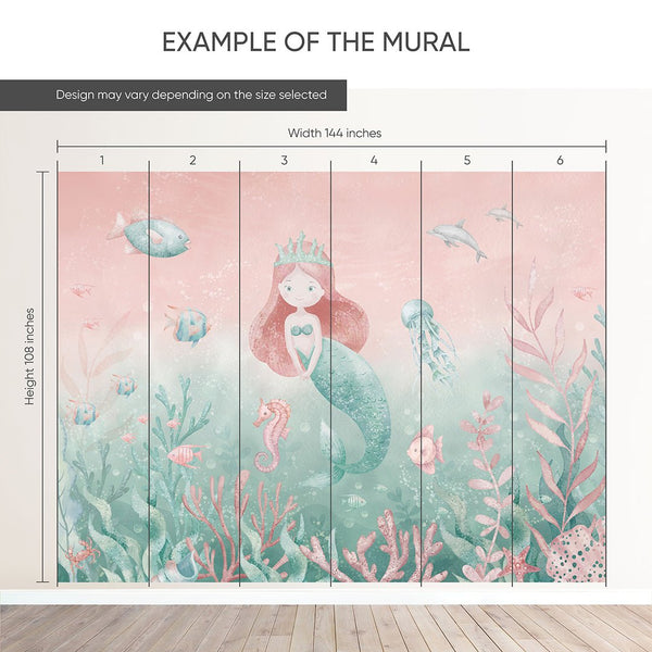 Pink Green Mermaid Wall Mural SM064 - CostaCover - Peel and stick Removable Wallpaper - accent wallpaper - adhesive wallpaper - ariel mermaid