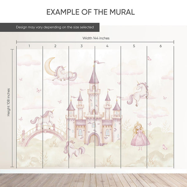 Pink Green Magical Kingdom Wall Mural AM131 - CostaCover-Peel and stick Removable Wallpaper-accent wallpaper-adhesive wallpaper-baby bedroom