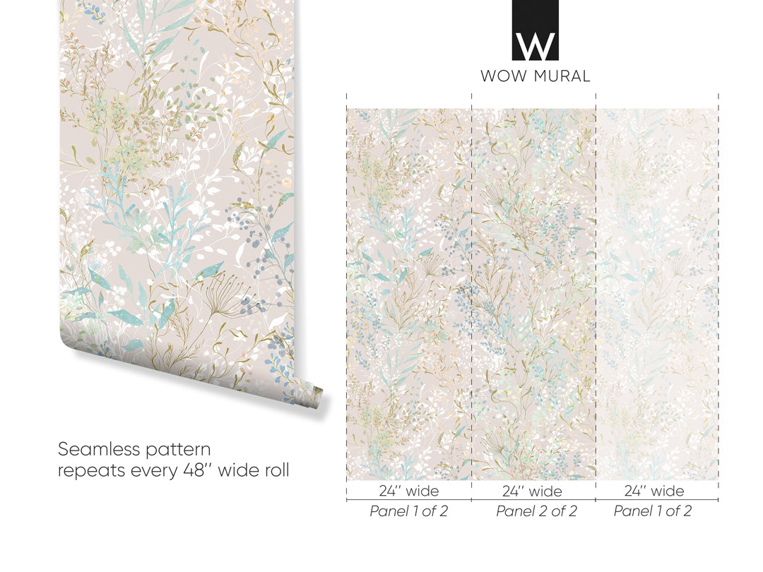White & Blue Floral Wallpaper W049