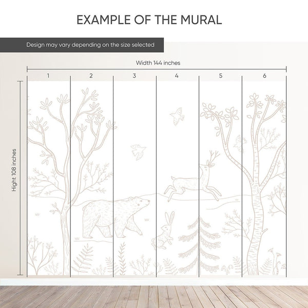 White Beige Forest Animals Wall Mural SM018 - CostaCover - Peel and stick Removable Wallpaper - accent wallpaper - adhesive wallpaper - animal print