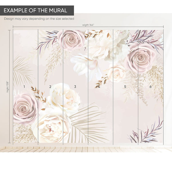 Soft Pink & White Flowers Wall Mural WM010 - CostaCover - Peel and stick Removable Wallpaper - baby bedroom - bathroom wallpaper - bedroom interior