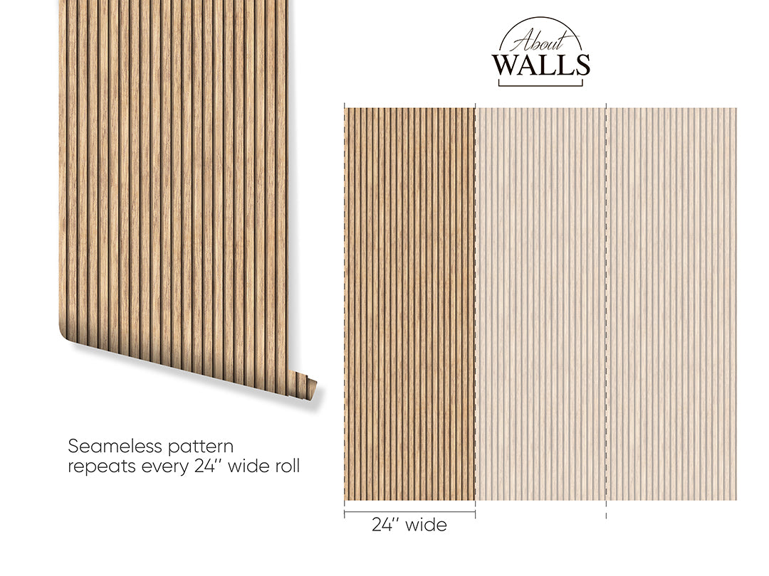 Wooden Light Oak Slat Panels Wallpaper A002