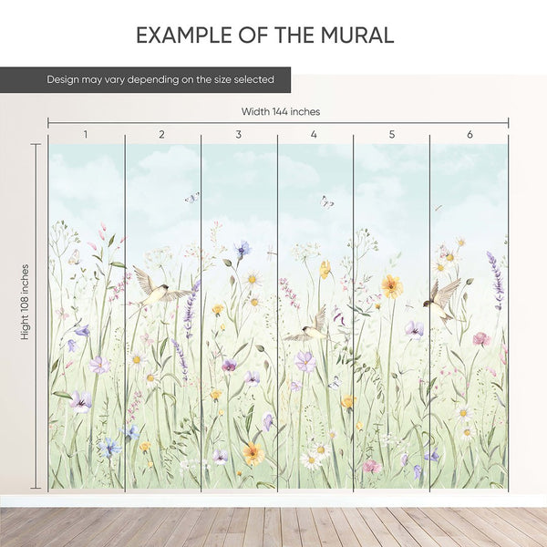 Pastel Wildflowers Meadow Wall Mural SM040 - CostaCover - Peel and stick Removable Wallpaper - accent wallpaper - adhesive wallpaper - baby bedroom