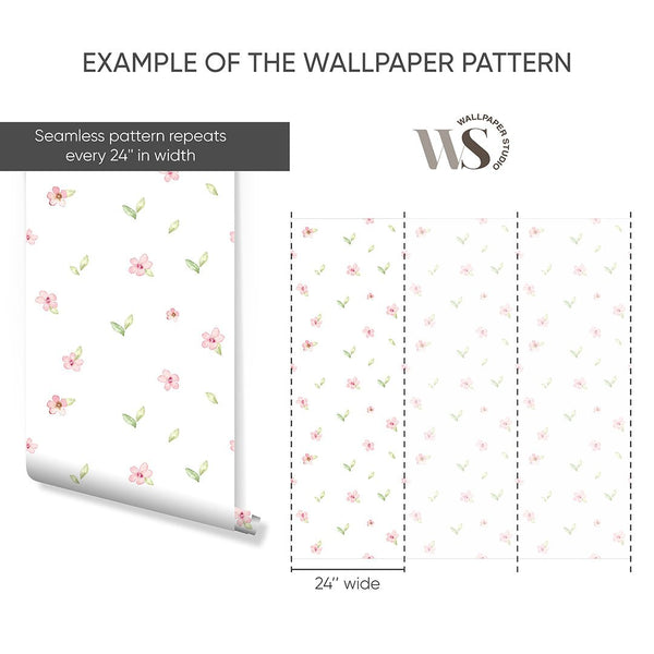 Pink Petite Flowers Wallpaper S067 - CostaCover - Peel and stick Removable Wallpaper - accent wallpaper - adhesive wallpaper - baby bedroom