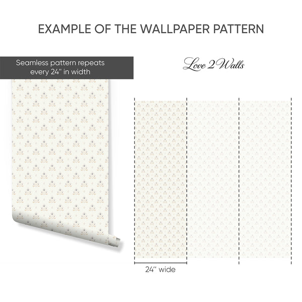 Neutral Floral Damask Wallpaper L070