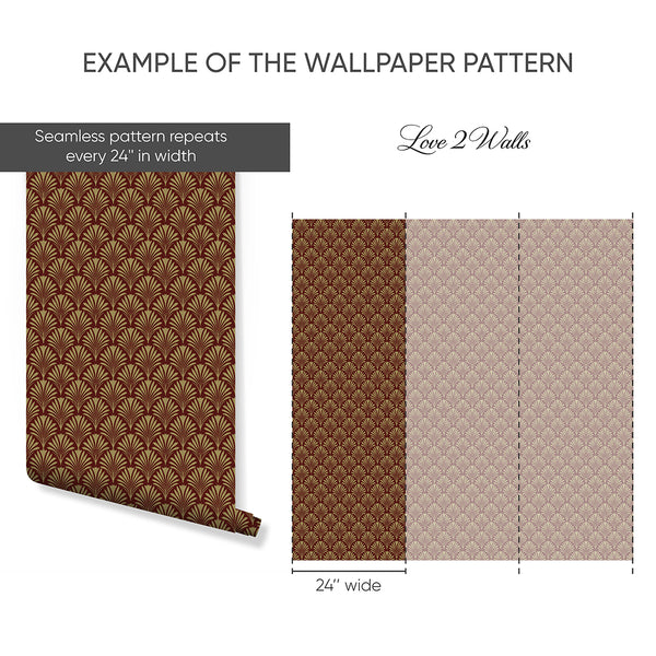 Burgundy Botanical Art Deco Wallpaper L019