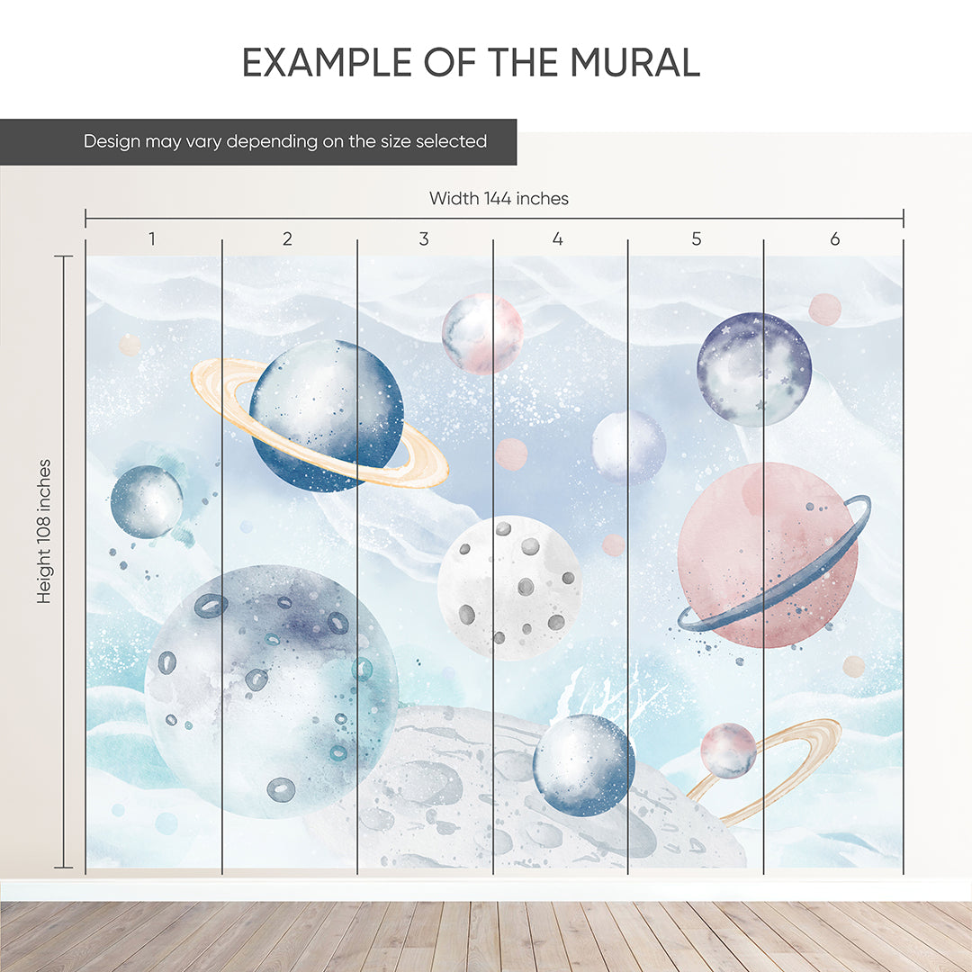 Blue Pink Planets in Space Wall Mural SM098