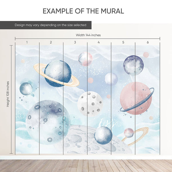 Blue Pink Planets in Space Wall Mural SM098 - CostaCover - Peel and stick Removable Wallpaper - accent wallpaper - adhesive wallpaper - baby bedroom