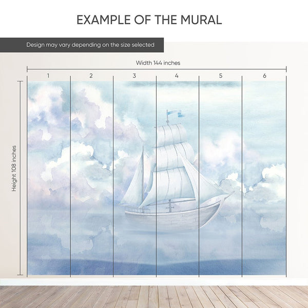 Sailboat & Cloudy Sky Wall Mural AM155 - CostaCover-Peel and stick Removable Wallpaper-accent wallpaper-adhesive wallpaper-baby bedroom