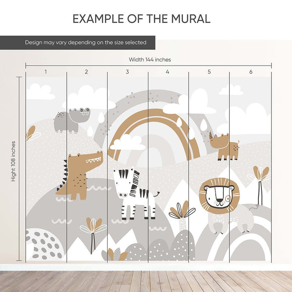 Gray Beige African Animals Wall Mural AM108 - CostaCover - Peel and stick Removable Wallpaper - accent wallpaper - adhesive wallpaper - africa