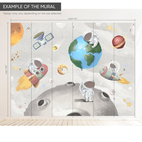 Space World & Astronauts Wall Mural WM077 - CostaCover - Peel and stick Removable Wallpaper - abstract wallpaper - adhesive wallpaper - aqua blue