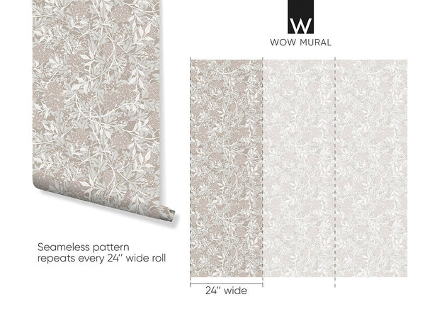 Beige & Brown Jasmine by Morris Wallpaper W105 - CostaCover - Peel and stick Removable Wallpaper - abstract floral - abstract wall art - abstract wallpaper