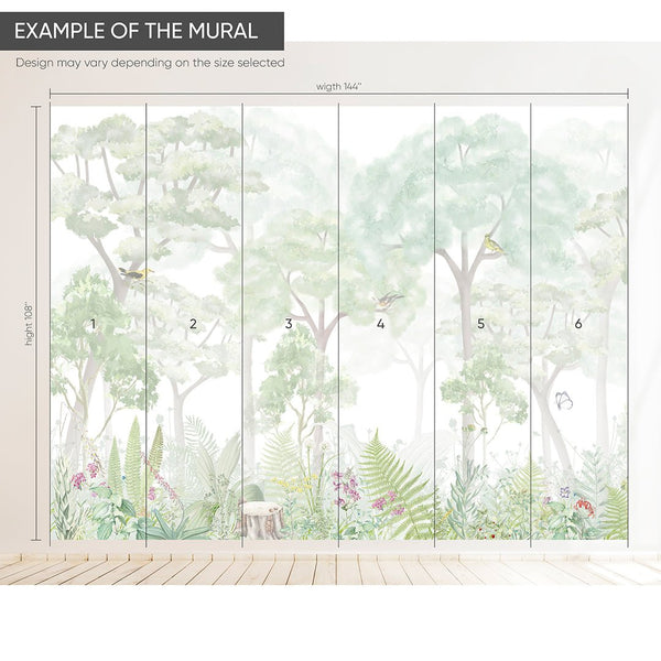 Green Watercolor Forest Wall Mural WM088 - CostaCover - Peel and stick Removable Wallpaper - abstract forest - accent wallpaper - adhesive wallpaper