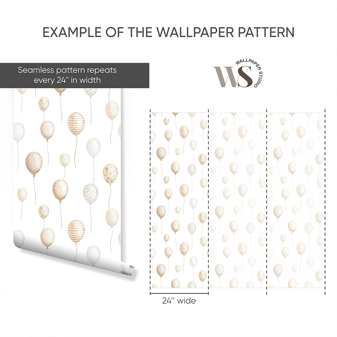 Beige Flying Balloon Wallpaper S106
