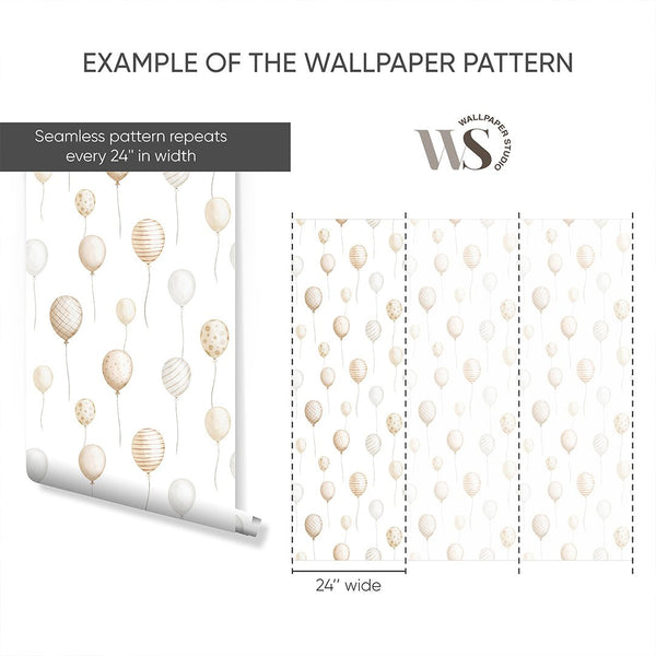 Beige Flying Balloon Wallpaper S106 - CostaCover - Peel and stick Removable Wallpaper - Abstract - abstract wall art - abstract wallpaper