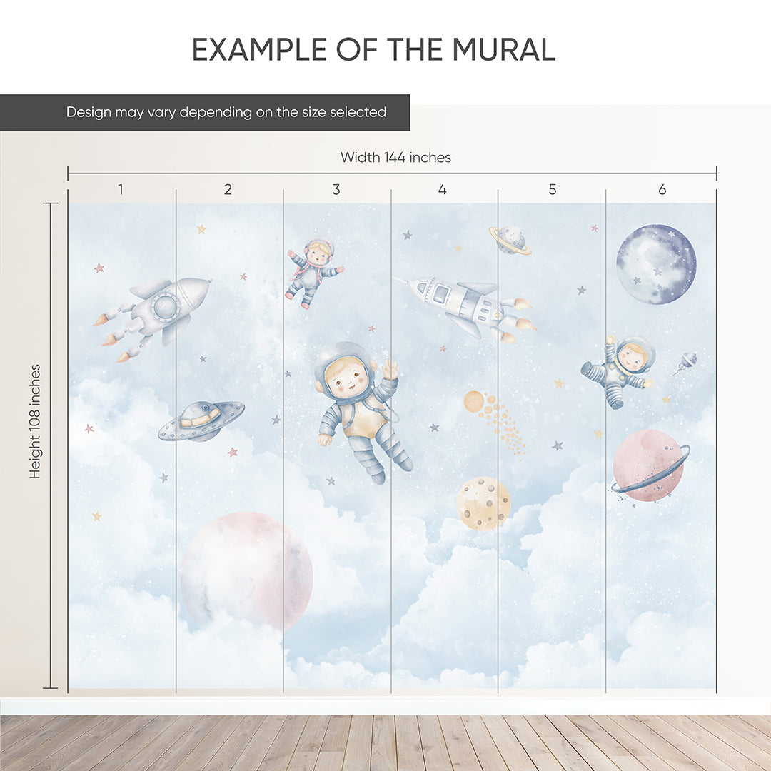 Light Blue Astronauts & Rockets Wall Mural SM097