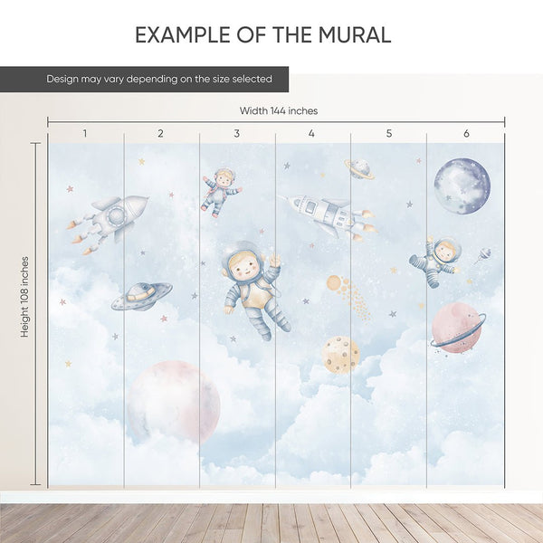 Light Blue Astronauts & Rockets Wall Mural SM097 - CostaCover - Peel and stick Removable Wallpaper - accent wallpaper - adhesive wallpaper - baby bedroom