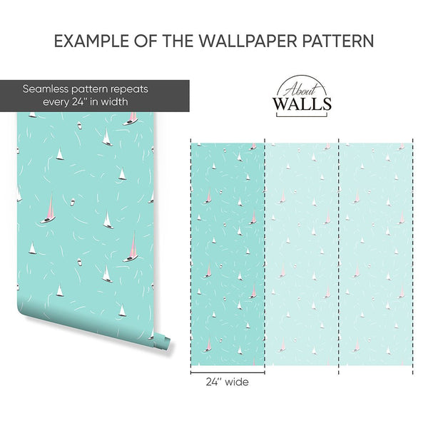 Tiny Turquoise Sailboats Wallpaper A084 - CostaCover-Peel and stick Removable Wallpaper-abstract wall art-abstract wallpaper