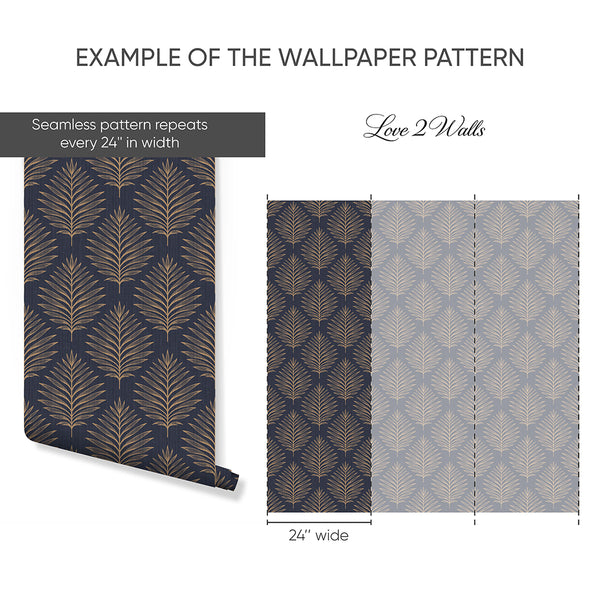 Navy Blue Palm Leaves Wallpaper L059