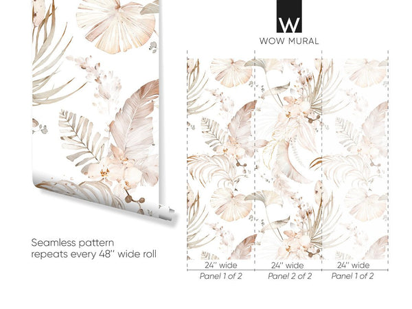 Tropical Bouquet Boho Wallpaper W005 - CostaCover - Peel and stick Removable Wallpaper - baby bedroom - bedroom interior - bedroom wallpaper