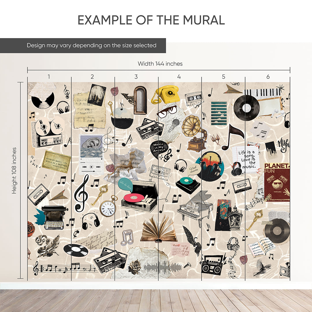 Beige Vintage Music Collage Wall Mural SM107