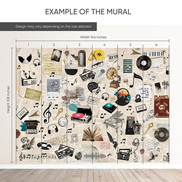 Beige Vintage Music Collage Wall Mural SM107