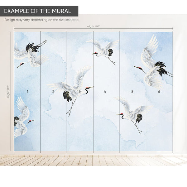 Chinoiserie Crane Blue Grasscloth Wall Mural CG004 - CostaCover - Traditional Wallpaper - abstract wallpaper - accent wallpaper - bathroom wallpaper