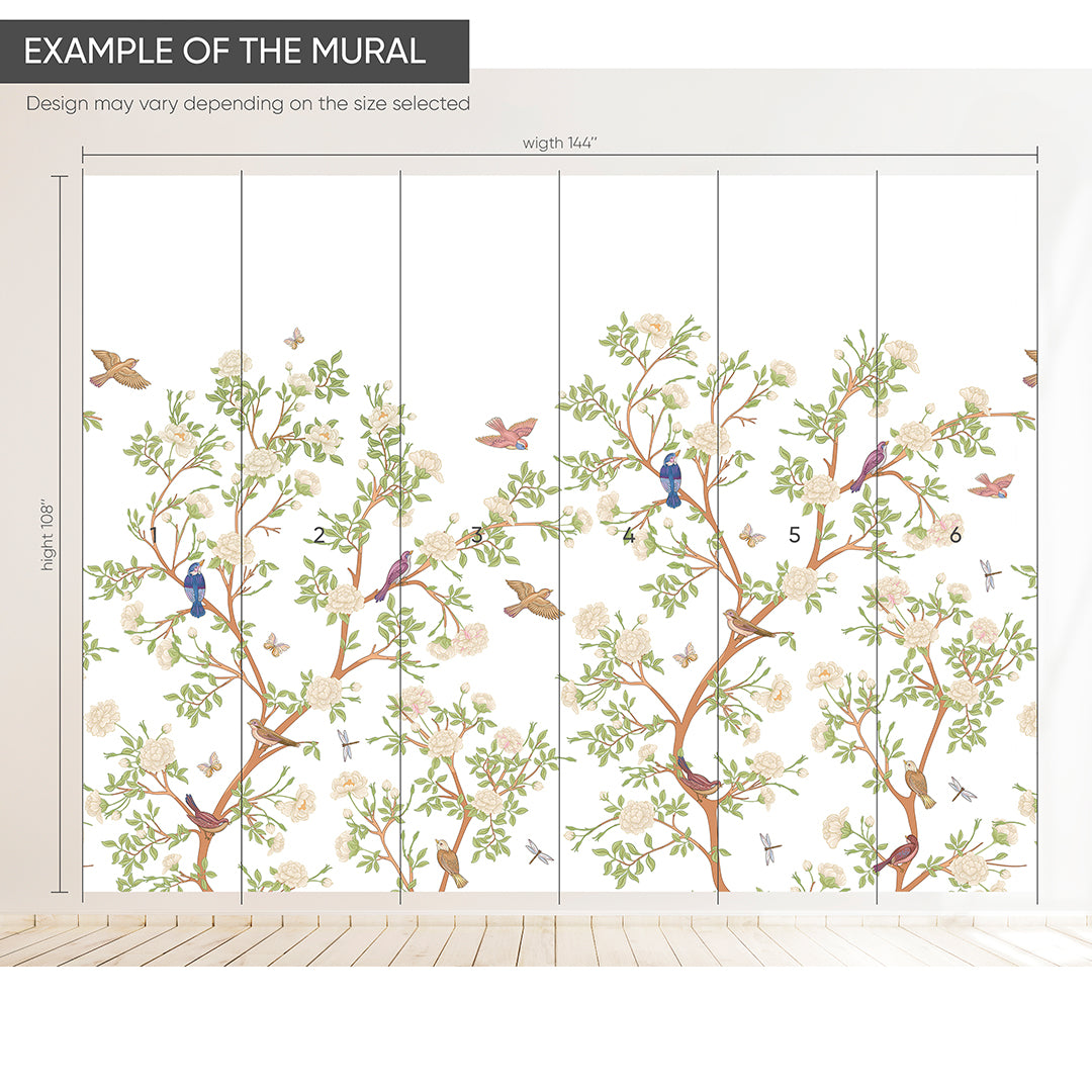 Blossom Trees and Flowers, Birds Self Adhesive Wall Mural WM033