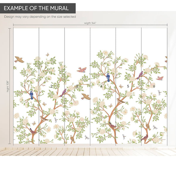 Blossom Flowers & Birds Wall Mural WM033 - CostaCover - Peel and stick Removable Wallpaper - accent wallpaper - adhesive wallpaper - baby bedroom