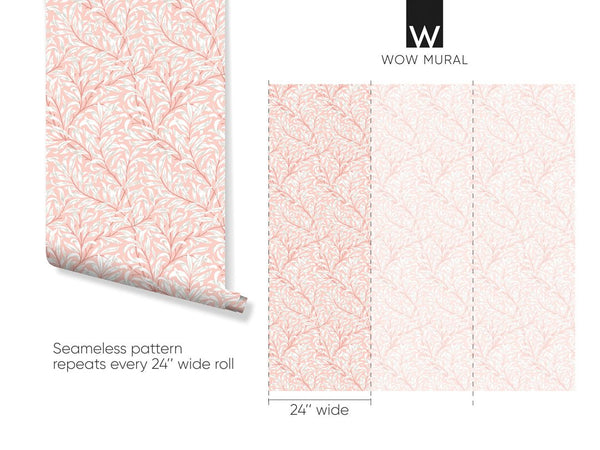 Pink & White Willow Bough by Morris Wallpaper W089 - CostaCover - Peel and stick Removable Wallpaper - abstract wall art - abstract wallpaper - accent wallpaper