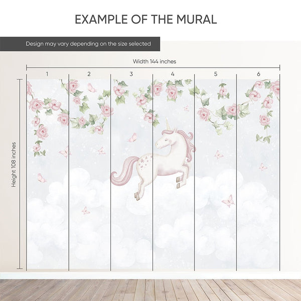 Flying Unicorn in Bloom Wall Mural AM146 - CostaCover-Peel and stick Removable Wallpaper-accent wallpaper-adhesive wallpaper-baby bedroom