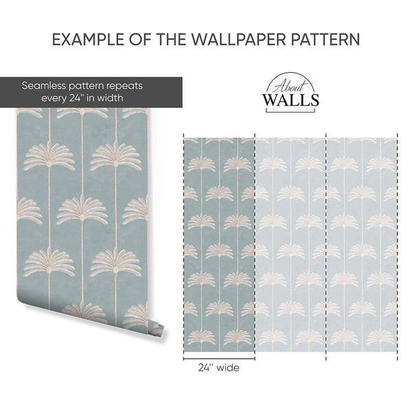 Soft Teal Palms Wallpaper A126