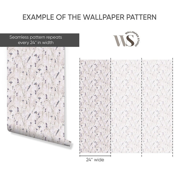 Purple Lavender Flower Wallpaper S079 - CostaCover - Peel and stick Removable Wallpaper - accent wallpaper - adhesive wallpaper - bathroom wallpaper
