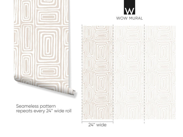 Boho Hazelnut Maze Wallpaper W036 - CostaCover - Peel and stick Removable Wallpaper - abstract lines - abstract wallpaper - accent wallpaper