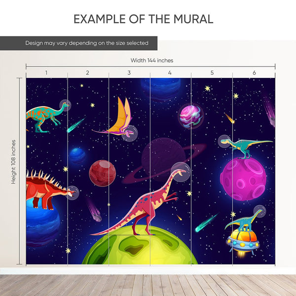 Dinosaurs in Space Wall Mural SM096 - CostaCover - Peel and stick Removable Wallpaper - accent wallpaper - adhesive wallpaper - bathroom wallpaper