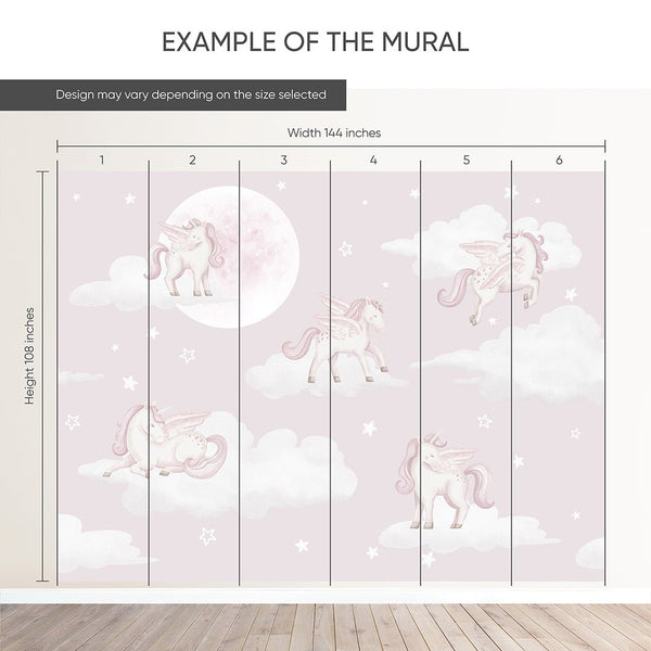 Pink Unicorns & Moon Wall Mural AM129 - CostaCover-Peel and stick Removable Wallpaper-accent wallpaper-adhesive wallpaper-baby bedroom