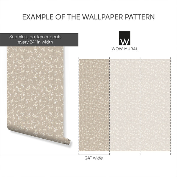 Beige Floral Wallpaper W178