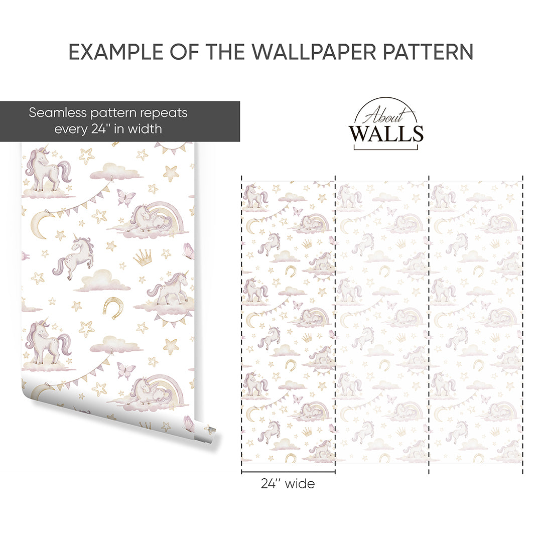 Pink Unicorns on Clouds Wallpaper A044