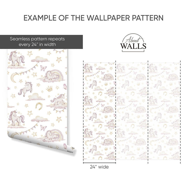 Pink Unicorns on Clouds Wallpaper A044 - CostaCover-Peel and stick Removable Wallpaper-accent wallpaper-adhesive wallpaper-baby bedroom