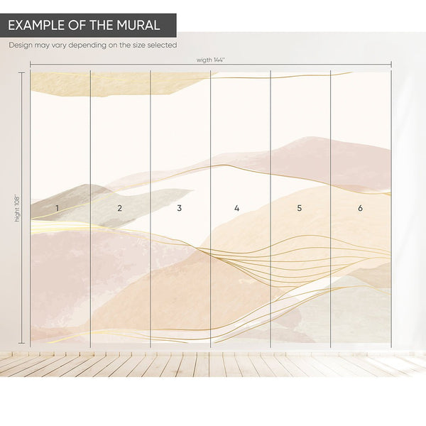 Pink & Gold Mountains Wall Mural CCM136 - CostaCover - Peel and stick Removable Wallpaper - Abstract - abstract mountains - abstract wall art