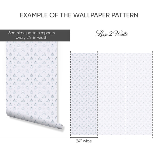 Blue Floral Damask Wallpaper L071