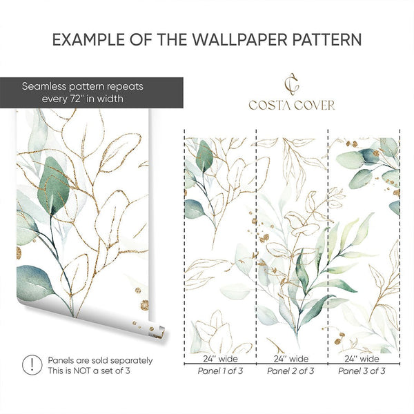 Eucalyptus Leaves Botanical Wallpaper CC227 - CostaCover-Peel and stick Removable Wallpaper-accent wallpaper-adhesive wallpaper-autumn wallpaper