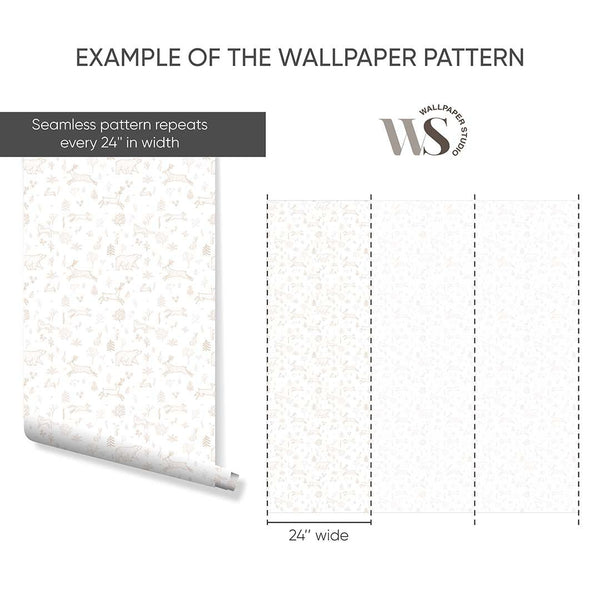 Beige Forest Animals Wallpaper S035 - CostaCover - Peel and stick Removable Wallpaper - abstract lines - abstract wallpaper - accent wallpaper