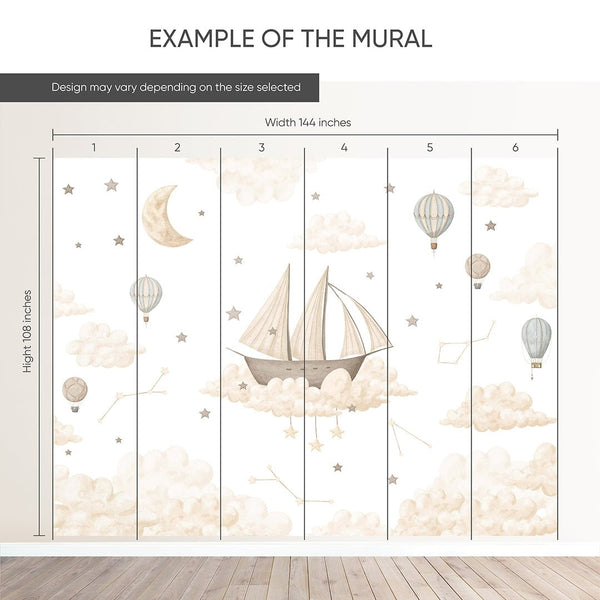 Ship Moon Cloud Star Wall Mural SM008 - CostaCover - Peel and stick Removable Wallpaper - accent wallpaper - adhesive wallpaper - air balloon