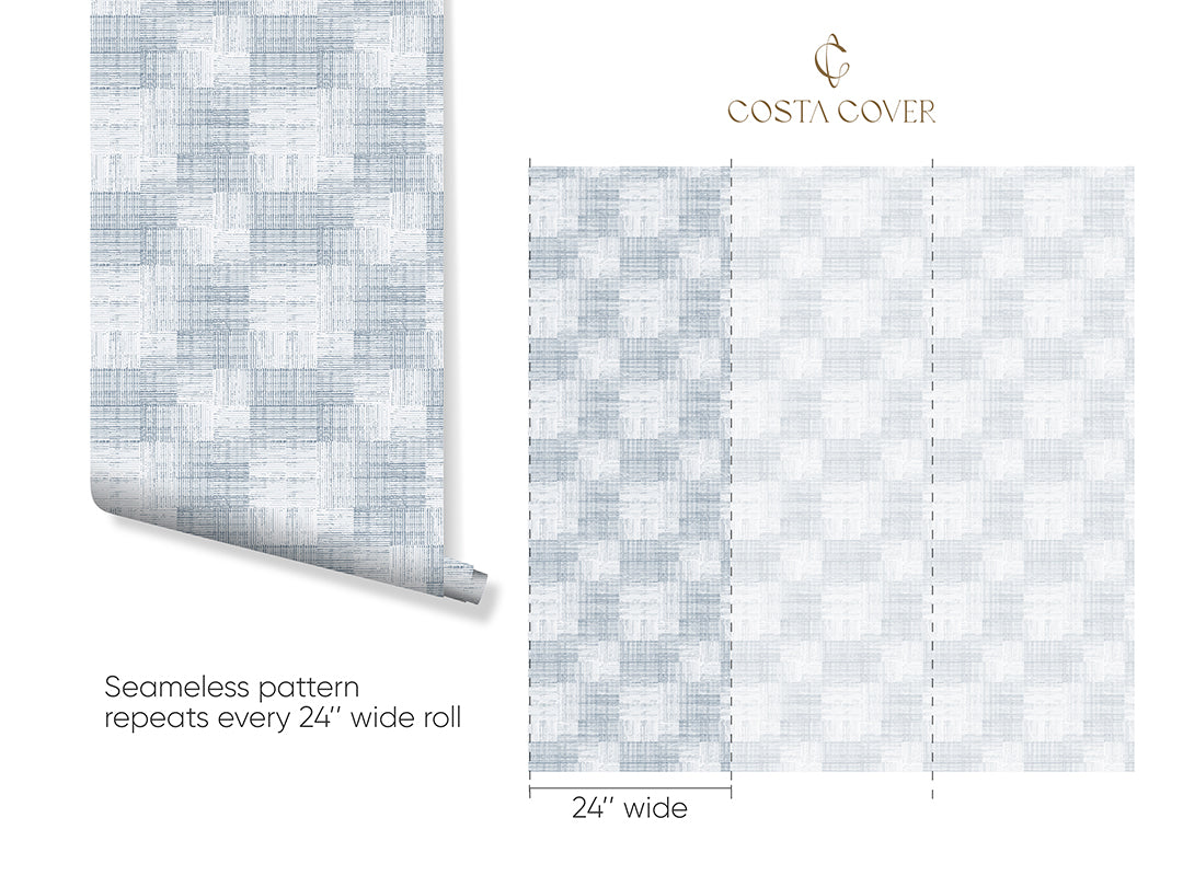 Soft Blue Checker Grasscloth Wallpaper CG025